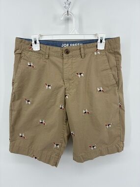 Joe Fresh Men's Embroidered Dog Print Khaki Shorts